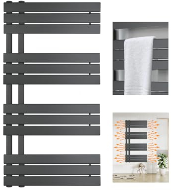 Euroharry Badheizkörper Flach Design Heizkörper Handtuchtrockner für Badezimmer Handtuchheizkörper mit Seitenanschluss 600x1200mm Handtuchwärmer Weiß (Anthrazit)