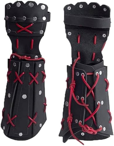 Mittelalterliche Samurai Leder Armschiene - 2 Stück Bogenschießen Armschutz Ritter Handschuh Armband - Steampunk Lange Handschuhe Armschienen - für Cosplay Kostüm Requisiten,Schwarz