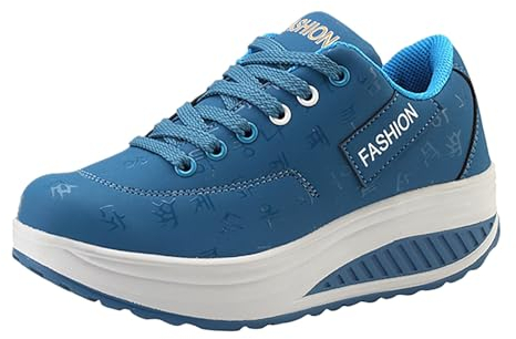 UnoSheng e Zapatos de mujer gruesos Shake, zapatos deportivos transpirables, informales, zapatos de mujer de talla grande, zapatos de impresión para mujer, azul, 39 EU