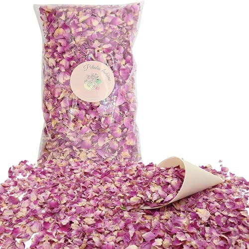 PETALES BOHEME - 1 Litre Pétales de Rose de Damas rose, Fleurs séchées en Vrac, Naturel Biodégradable, Confettis Mariage, Décoration Champêtre - Petales a Jeter Mariage - France (Petale Rose de damas)