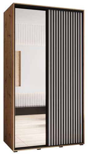 MEBLE KRYSPOL Lanko 2 Schrank mit Zwei Schiebetüren mit Spiegel, Stange, Regalen - Moderner Aufbewahrungsschrank für Schlafzimmer, Wohnzimmer - 235,2x140x60 cm - Artisan Weiß Schwarz
