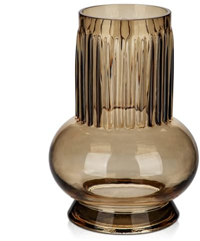 Hollyone Vaso in vetro marrone da 18 cm per fiori, vaso in vetro moderno per decorazione della casa, vaso da fiori decorativo per matrimoni, caminetti, feste, tavolo, centrotavola, mensola, soggiorno,