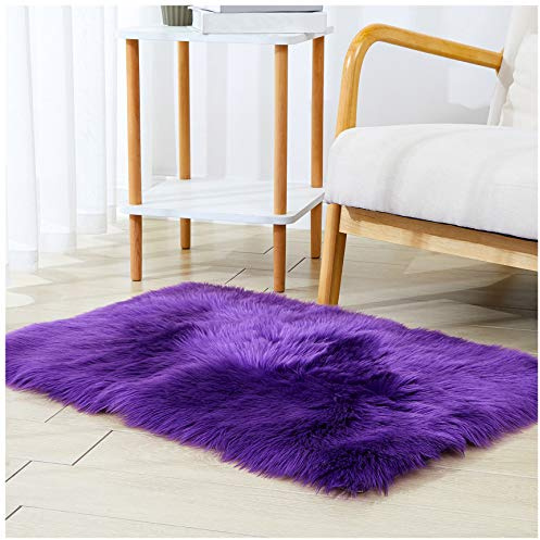 DSHXL Kunstfell-Teppich, flauschig, 60 x 90 cm, rechteckig, klein, lila, flauschiger Bettvorleger, Fellteppich, für Schlafzimmer, Wohnzimmer, Schlafsaal, Fotografie