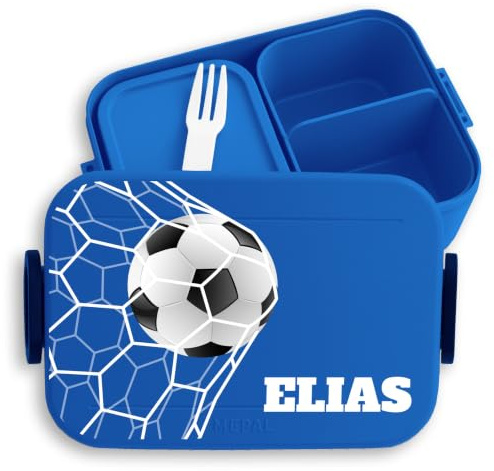 Kinder Bento Box Midi Lunchbox Mepal Bentobox - Fussball Brotdose personalisiert | Kleine Geschenke für Fußballfans | Fußballgeschenk mit Namen | Fußball Fanartikel | Coole Fussball Geschenke