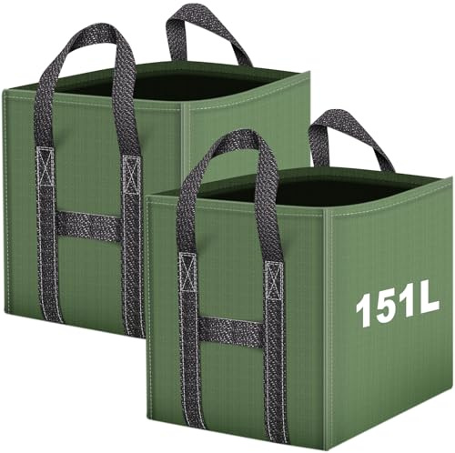 IWTTWY Gartenabfallsack 2x 151L, Stabil Selbststehend Gartensack, robust & wasserdicht Laubsack Garten Sack Stabil Robust & Faltbar, Groß Abfallsack für Gras Laub Hecke Gartenabfall