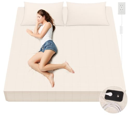 VigorVortex Grounding Fitted Sheet Twin XL Size Beige 39x80x10 Inch - Conductive Silver Fiber & Organic Cotton for Improved Sleep and Stress Relief, Includes 15ft Grounding Cord