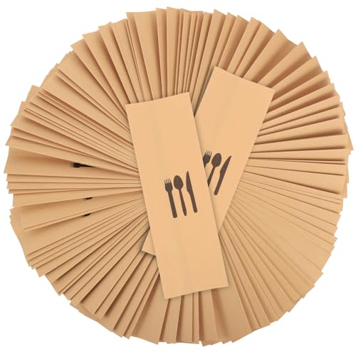 Mikinona 100stücke Kraftpapier Besteckhalter Für Partys Papier Besteckhalter Zum Einwickeln Von Gabeln Und Löffeln Einweg Bestecktaschen Aus Kraftpapier Für Hochzeiten Und Bankette