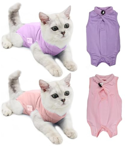 Katzenbody nach Op, 2 Stücke Postoperative Katzenkleidung für Bauchwunden, Erholungsanzug Kleidung nach Der Operation Tragen, E-Halsband Alternative für Katzen Hunde, L