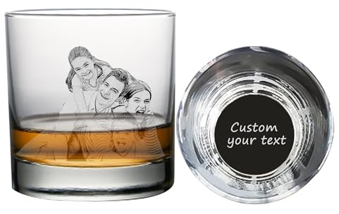 KWCLTH Custom Photo Whiskey Glasses Personalised Engraved Photo Text Glasses Gifts for Men and Women