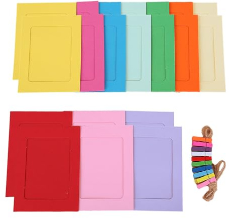 Lufdegim 20PC Fotorahmen aus Kraftpapier Bunte Seile Holzklammer Hängend