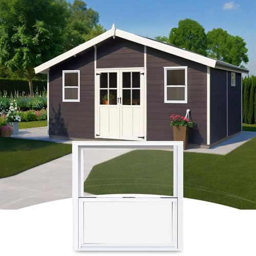 19 x 28” Shed Window Replacement, Vertical Sliding Window with Screen, Aluminum White Window for Basement Houses Showers Chicken Coop