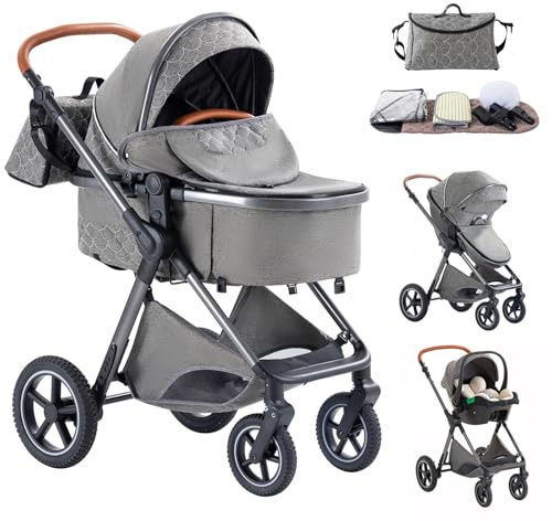 Mobayta kinderwagen 3 in 1 Kombikinderwagen für Neugeborene robustes leichtes Aluminiumgestell geeignet bis 22KG hochgestellter Kinderwagen vielseitig und praktisch Buggys (H2-DEEPGREY, H2)