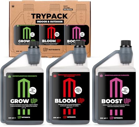 UP NUTRIENTS Trypack Fertilizzante Grow, Bloom & Boost 250 ml | Concime 100% Organico per Interno & Esterno | Radicazione, Crescita e Fioritura | Stimolatore per Fiori e Piante