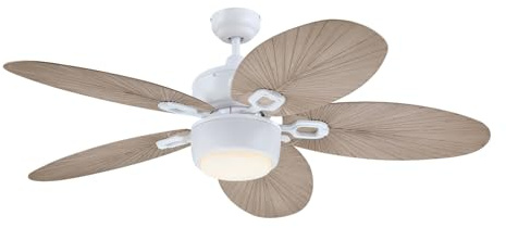 Westinghouse Lighting 7316440 Ventilateur de plafond intérieur/extérieur Oasis en blanc mat traditionnel de 132 cm, luminaire avec verre opale dépoli