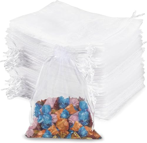 DAHI 50 Pièces Sachet Organza 17 x 23 cm Blanc, Sacs Cadeau en Organza, Pochette Bijoux, pour Cadeaux, Marriage, Anniversaire, Fête, Noël