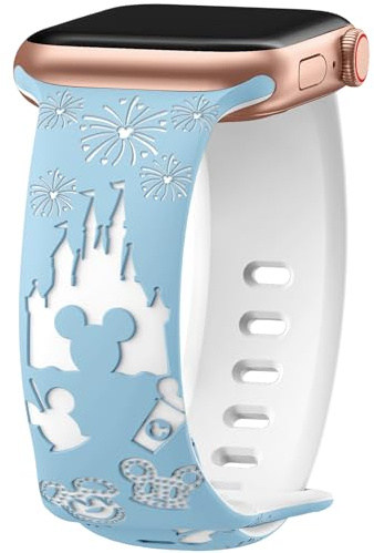 Cartoon Engraved Strap Compatible with Apple Watch Straps 40mm 38mm 44mm 45mm 41mm 42mm 49mm Women, Two-Tone Cute Soft Silicone Sport Strap for iWatch Series 10/9/8/SE/7/6/5/4/3/2/1