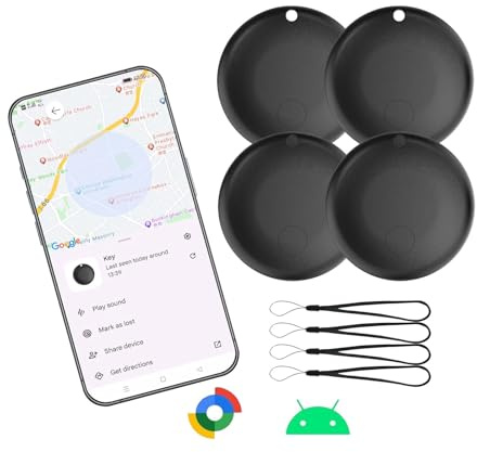 Bluetooth Tracker for Android-4 Pack, Anti-Lost tag for Android Phones,Smart Tracker for Google (Find Hub) App Key Finder/Luggage Tracker/Item Locator for Keys,Wallet,Backpack,Luggage-Black
