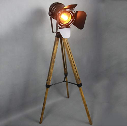 Lampadaire industriel rétro Steampunk projecteur hauteur réglable abat-jour rotatif E27 tête unique fer forgé noir faire l'ancien trépied en bois lampe sur pied avec interrupteur au pied pour