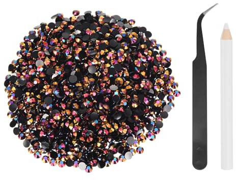 sourcing map 2500 unidades de diamantes de imitación de resina SS20 de 5 mm, gemas de brillo redondas a granel con herramientas de recogida para manualidades, vasos, tazas, ropa, color negro y dorado