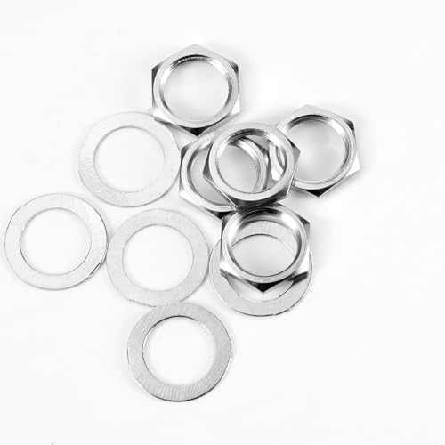 10 Pcs Guitar Input Output Jack Socket Nut and Washer, US Thread 3/8 Guitar Pots Nuts Potentiometer Hex Nut and Washers, Guitars Metric Jack Nuts for Guitars Bass, Silver