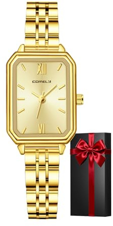 CIVO Montre Femme Acier Inoxydable: Montres Etanche Analogique Quartz pour Femme - Montres Femmes Dorée Rectangulaire Petit - Cadeau Chic pour Femmes