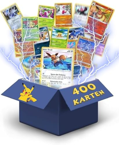 400x Pokémon Karten Deutsch 20 Holo oder Reverse Holo - 330x Common - 50x Energiekarten – Originale Karten aus aktuellen Sets Zufällige Auswahl Sammelkarten + Heartforcards® Versandschutz