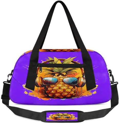 Kinder-Seesack mit lustigem Ananas-Sonnenbrillen-Druck, klein, leicht, Reise-Sporttasche für Jungen und Mädchen, Wochenend-Tragetasche für Schule, Sport, Übernachtung