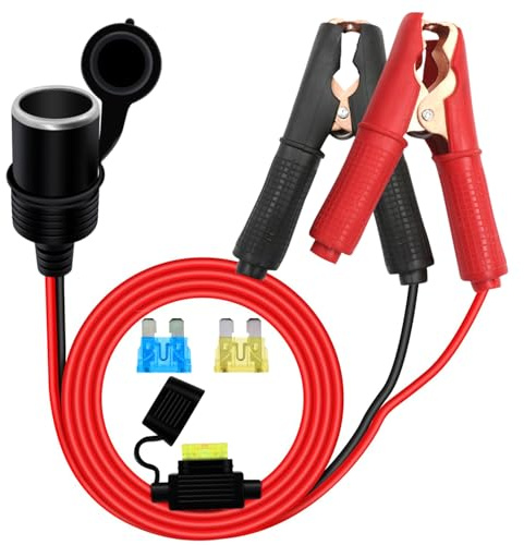 HuaLiSiJi Zigarettenanzünder mit Batterieklemme 12V 24V Auto Zigarettenanzünder Buchse Adapter auf Batterie Krokodilklemme mit Sicherung 14AWG 20A für Auto, Boot, Motorrad (2 m)