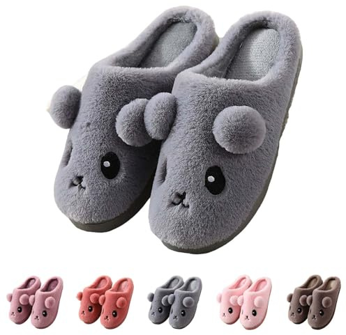 Plüsch Hausschuhe Süße Tiere Damen Winter Hausschuhe-Damen Warm Lustig Winterhausschuhe Warme Filzhausschuhe Süße Plüschhausschuhe Weich Pantoletten Vorne Geschlossen Baumwollschuhe Dicke Pantolette