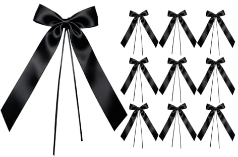 10 Antennenschleifen Schwarz aus Satinband, 21 cm lang, 13 cm breit, für Auto Hochzeit Deko, Gothik Dekoration, Geschenkverpackung, Trauerfloristik und Bastelprojekte