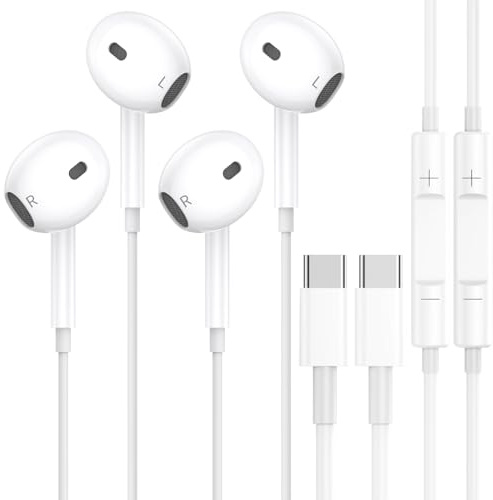 2 Pack USB C Kopfhörer für iPhone 17/16, In-Ear Kabelkopfhörer USBC mit Mikrofon Lautstärkeregler HiFi-Stereo für iPhone 15 Pro Max/Plus iPad Pro Air Mini/Samsung S25 S24 S23 S22 Ultra A55/Pixel usw