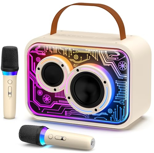 HWWR Karaoke Machine with 2 Wireless Microphones, Bluetooth 5.3 Karaoke Microphone Wireless System with LED Lights, Portable Karaoke Speaker for Party (30W)