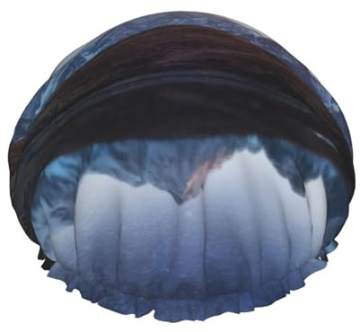 Night Sky Bonnet de douche avec voie lactée pour femme, élastique et réutilisable, double couche imperméable, bonnet de douche