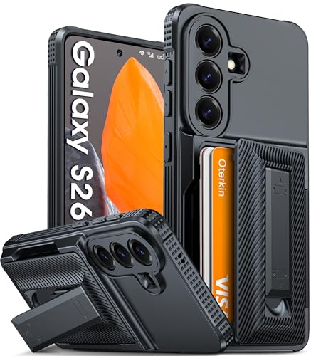 Oterkin for Samsung S26 Case Wallet, Built-in Card Holder (4-5 Cards) & Kickstand, [RFID Blocking][Full Camera Protection] [Military Grade Shockproof] Rugged Phone Case for Samsung Galaxy S26, Black