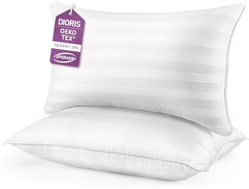 DIORIS Pillows Queen Size Set of 2 - Luxury Hotel Collection Bed Pillows for Sleeping, Supportive Side Sleeper Pillow, Fluffy Down Alternative Microfiber Filled for Back, Stomach Sleepers