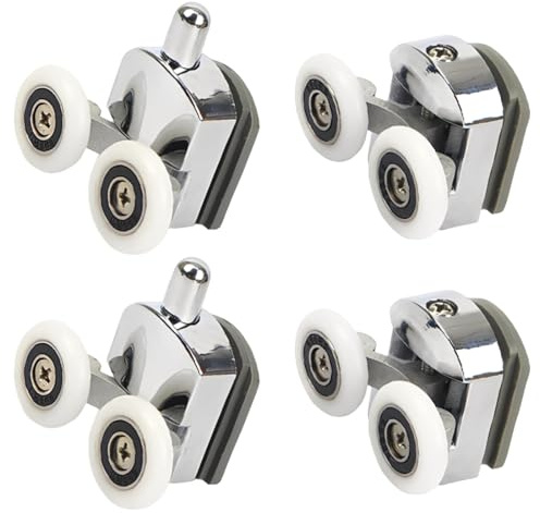 GWEOR Lot de 4 roulettes doubles en alliage de zinc massif de 23 mm de diamètre pour cabine de douche, roulette porte coulissante douche, roulette porte de douche, salle de douche, écran de douche