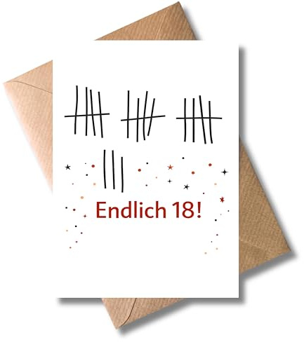 WBdesignz Geburtstag Karte mit Umschlag zum 18. Geburtstag „Endlich 18!“ - Minimalistische Glückwunschkarte zur Volljährigkeit - Hochwertiges Geschenk für Jungen und Mädchen (DIN A6)