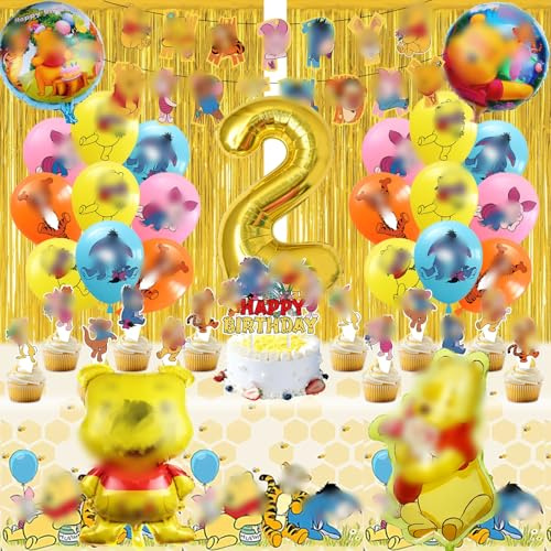 53 Stück 2. Geburtstagsdeko Geburtstag Deko 2 Jahre Jungen Mädchen Party Deko Set Happy Birthday Banner, Folienballons, 20 Latex Ballons, Tortendeko, Tischdecke (Zahl 2)
