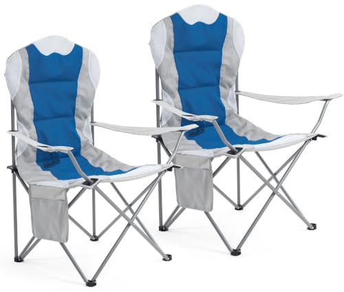 Mondeer Campingstuhl Faltbar 2er Set, Klappstuhl Gepolster Anglerstuhl mit Getränkehaltern und Seitentasche für Camping Garten Balkon Strand, Blau