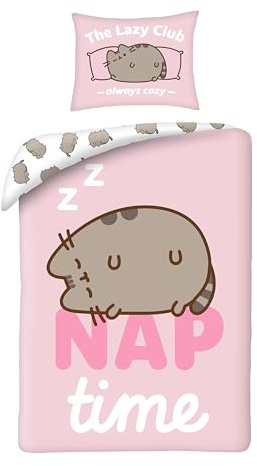 Pusheen Funda Nórdica Cama 90 140x200 + Funda Almohada 70x90 Nap Time Niño | Ropa de cama reversible | Microfibra ultra suave transpirable | Stormy Pip | Regalo niña & adolescente | Lavable máquina