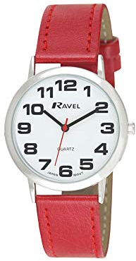 Ravel Women's Easy Read Watch with Big Numbers - Red/Silver Tone/Black Dial