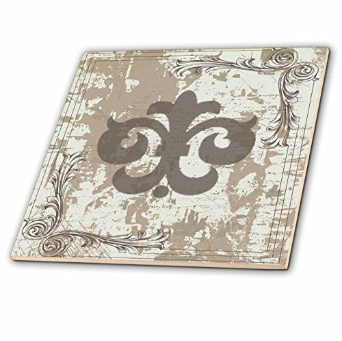 3dRose Gray Fleur De Lis on a Grunge Background-Ceramic Tile, 6 (ct_78558_2)