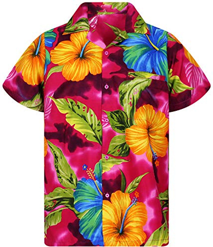 Funky Camisa Hawaiana, BigFlower, Pink, XS