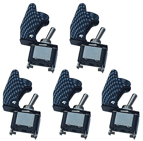 Mintice 5 Pezzi 12V 20A Copertina Fibra Carbonio Interruttore a Levetta in Metallo Spst On Off 2Pin Interruttore Bilanciere Veicolo Auto Impermeabile