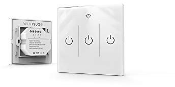 WIFIPLUG WPGLASS3 Glass Smart 3 Gang Lightswitch for Amazon Alexa, Google Home and IFTTT, White