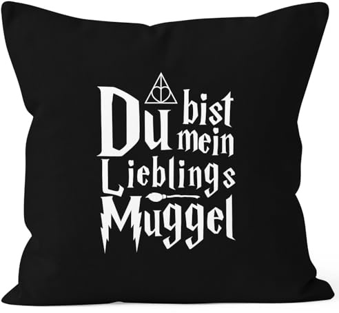 MoonWorks® Kissen-Bezug Du bist Mein Lieblings-Muggel Valentinstag Geschenkidee Liebe Spruch Kissen-Hülle Deko-Kissen Baumwolle Schwarz Unisize
