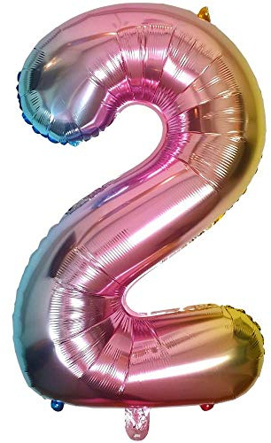 DIWULI Luftballon 2 Geburtstag XL Rosa Regenbogen - Folienballon 2, Zahl 2 Ballon 2 Jahre, Geburtstagsdeko 2. Geburtstag Party-Deko Junge Mädchen, Zahlen-Ballon Groß Dekoration, Zahlen-Luftballon