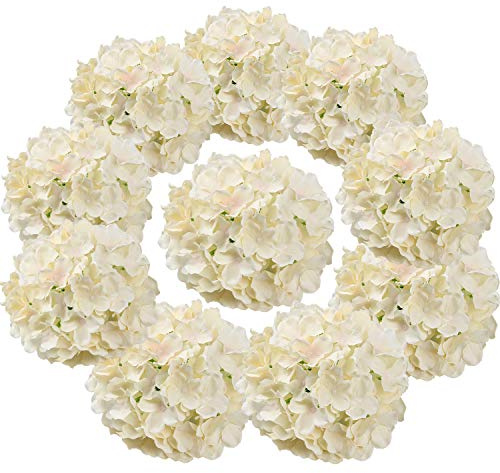 Flojery Silk Hydrangea Heads Artificial Flowers Heads for Home Wedding Decor,Pack of 10 (Champagne)