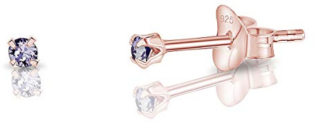 Punto Luce Orecchini Lilla - Orecchini Viola - Orecchini Piccoli Oro Rosa con Brillantini di Vero Cristallo 2 mm - Orecchini Brillantino - Orecchini Donna Colorati - Orecchini Lobo Donna