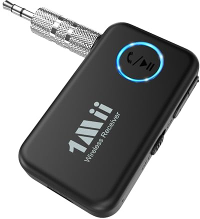 1Mii Bluetooth 5.3 Music Receiver for Car/Home Stereo, Aux Bluetooth Adapter for Car with Volume Control Supports Hands Free Calls, 16H Battery Life